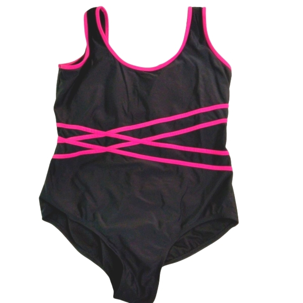 Catalina Black Pink One Piece Swimsuit with Crisscross Detail
